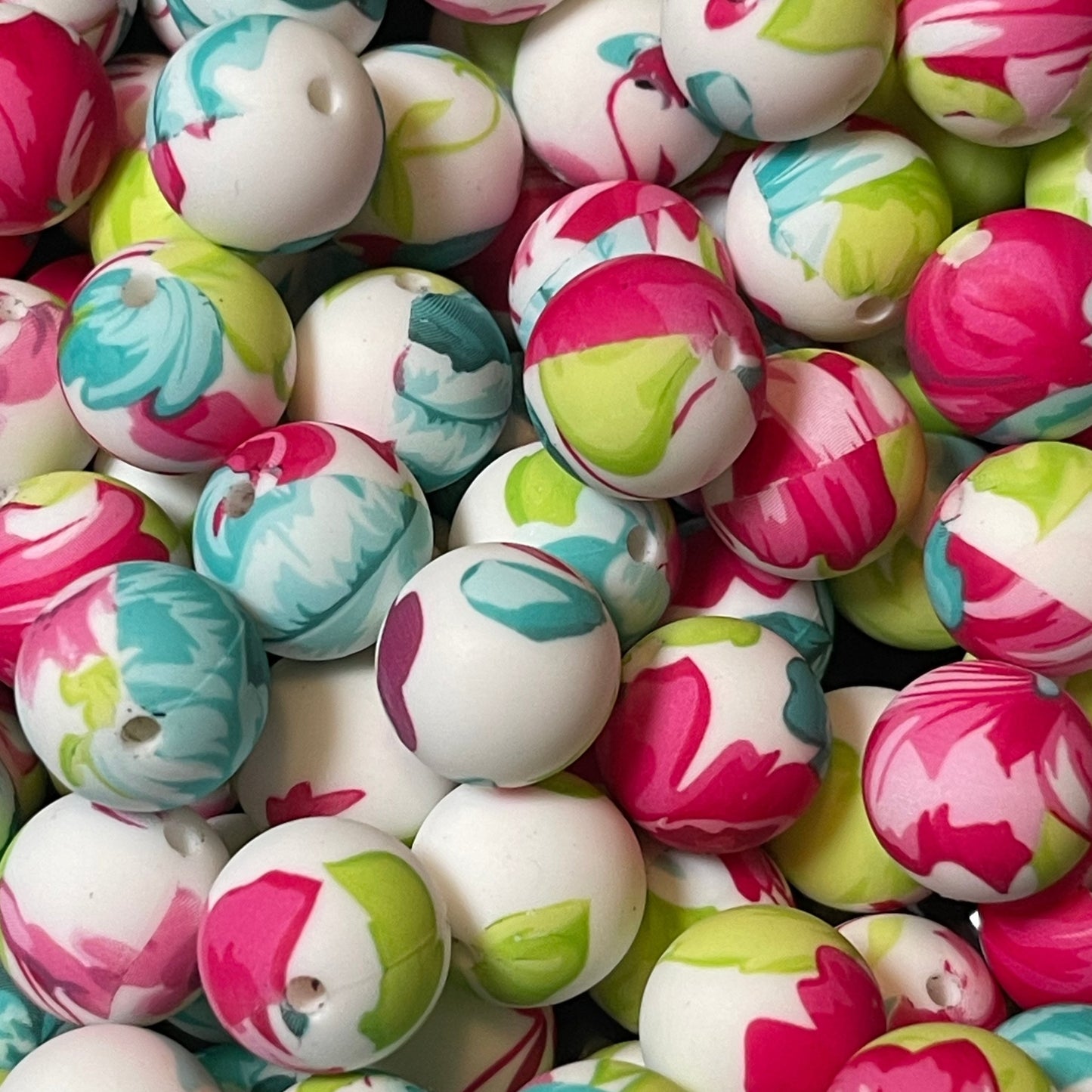 15mm Big Watercolor Flowers Silicone Bead