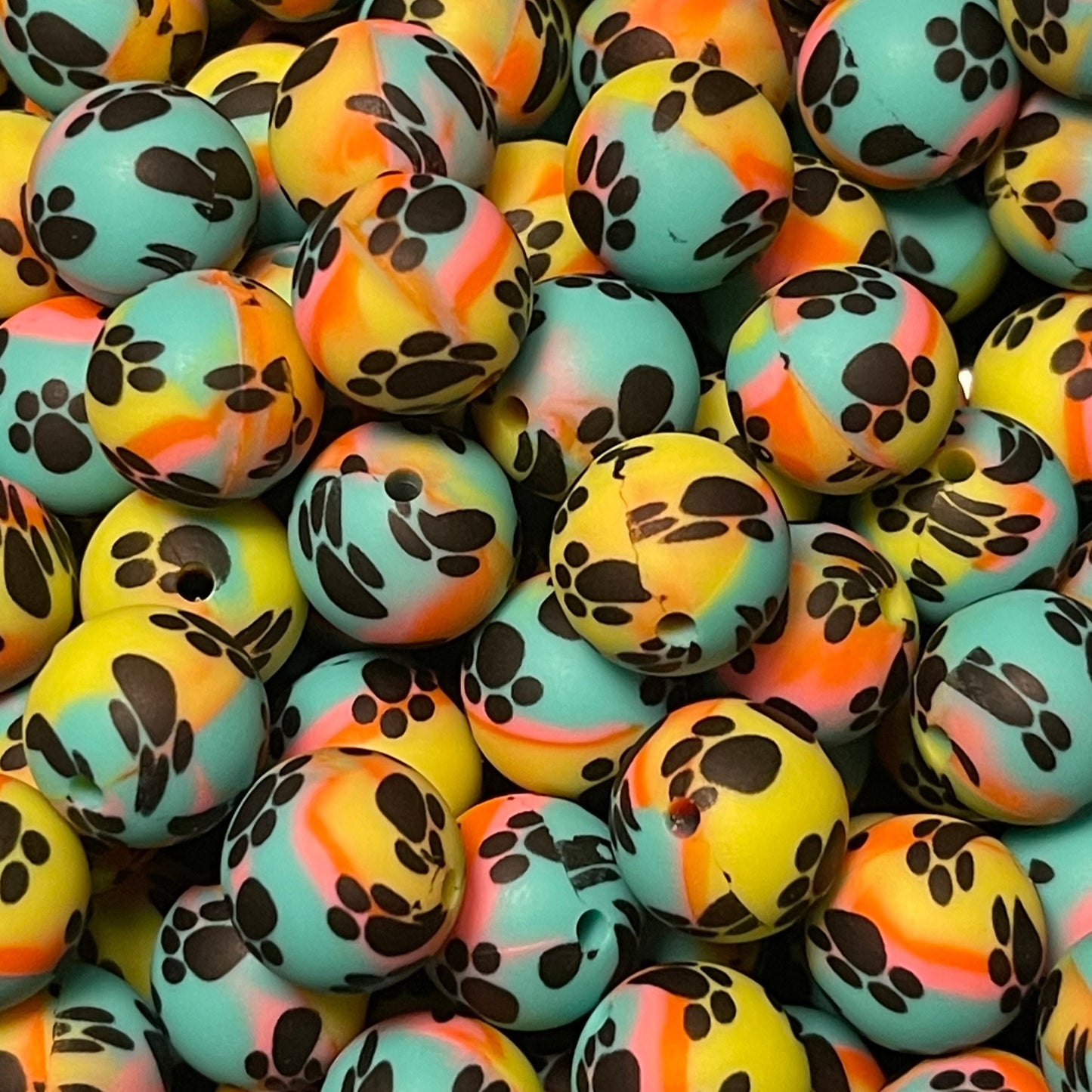 15mm Paws on Bright Swirl Silicone Bead