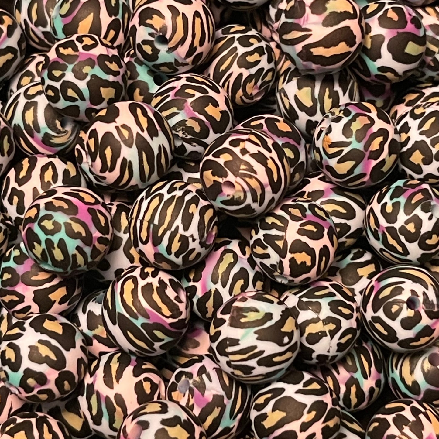 15mm Pastel Leopard Swirl Silicone Bead