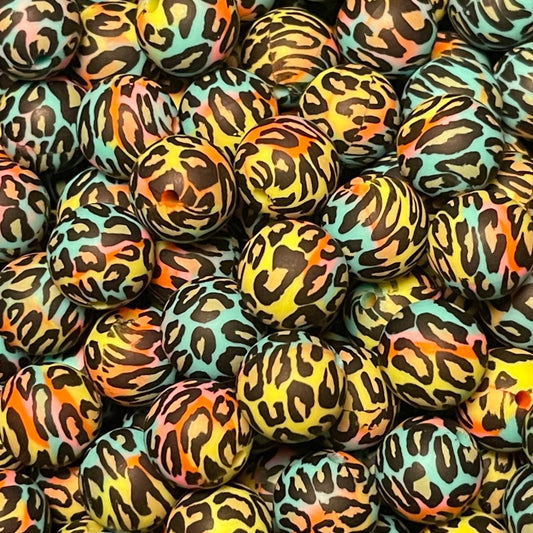 15mm Bright Leopard Swirl Silicone Bead