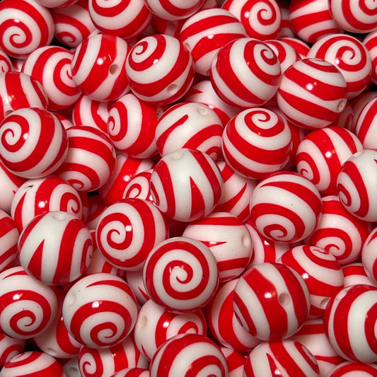 15mm Red Swirl Silicone Bead