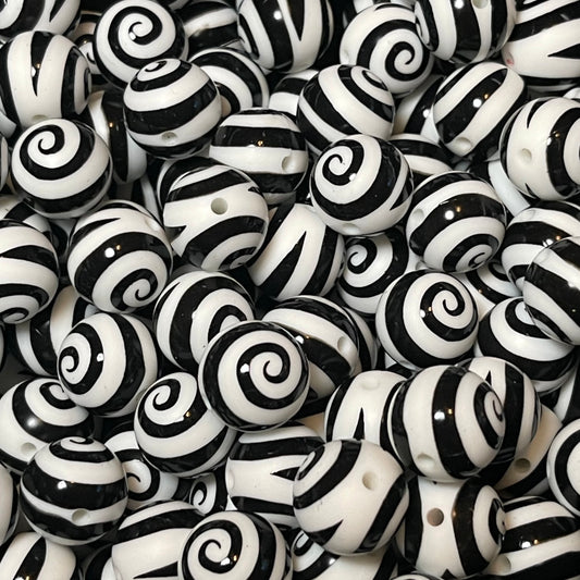 15mm Black Swirl Silicone Bead