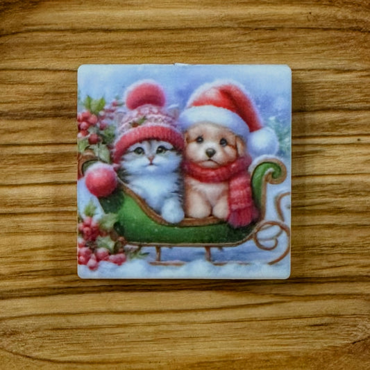 Cat & Dog In Sleigh Focal