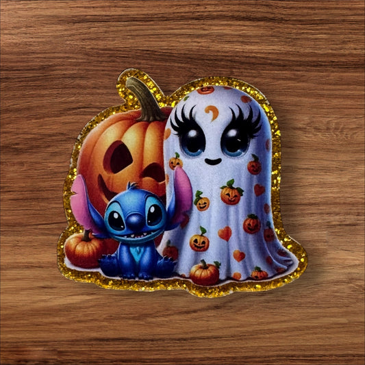 Blue Alien With Ghost Acrylic Flatback