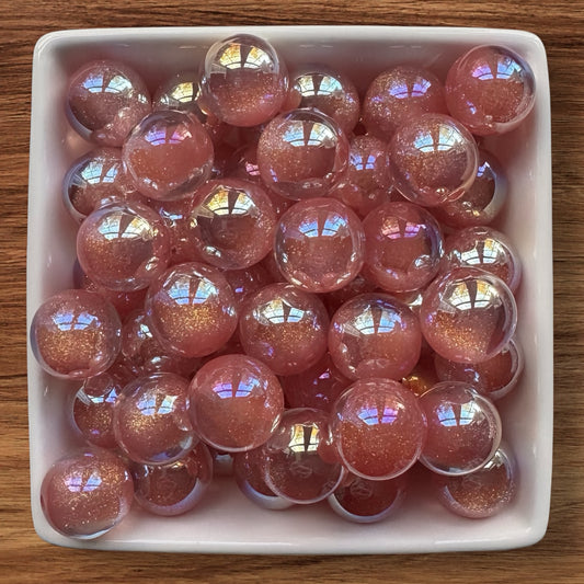 16mm Dusty Pink Cats Eye Glitter Acrylic Bead