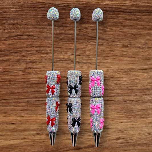 Silver Rhinestone With Bows Beadable Pen