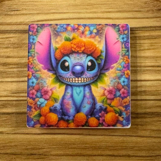 Blue Alien With Orange Flowers Focal