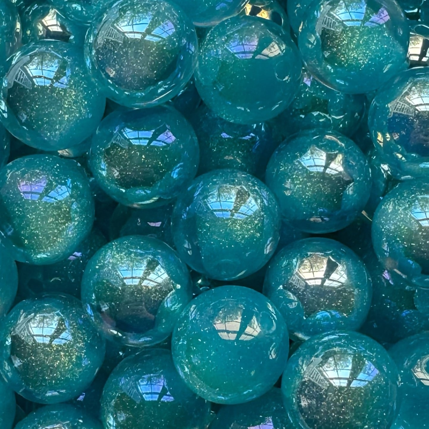 16mm Blue Cats Eye Glitter Bead