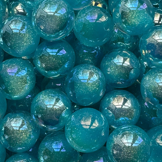 16mm Blue Cats Eye Glitter Bead