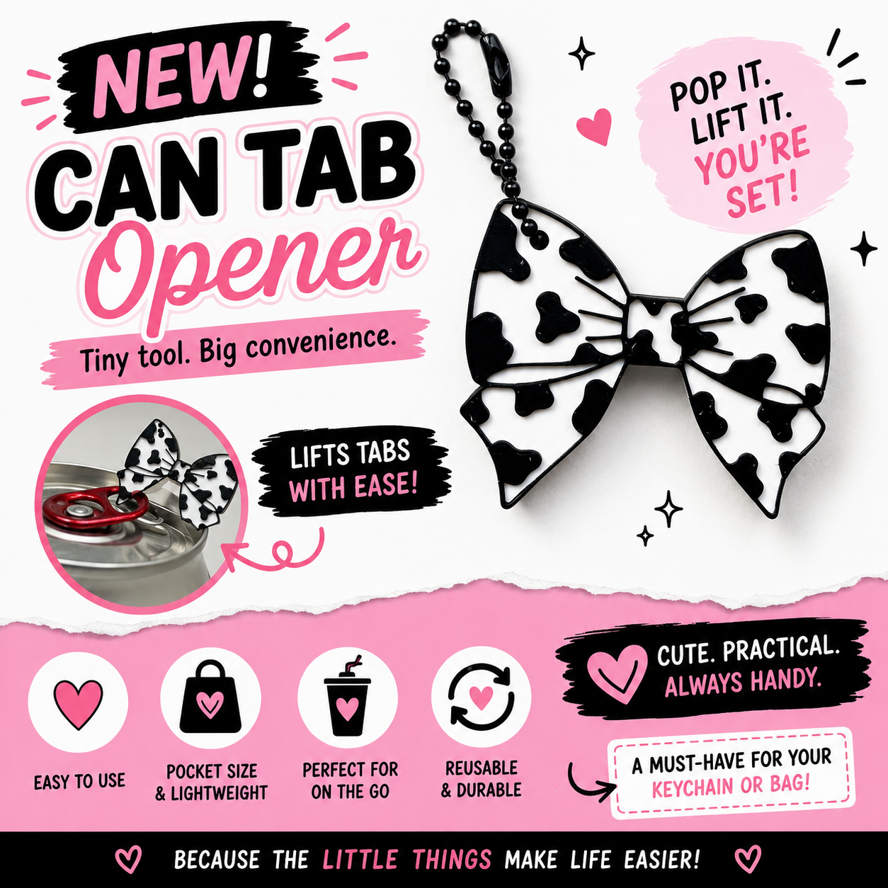 3-D Printed Cow Print Bow Tab Opener