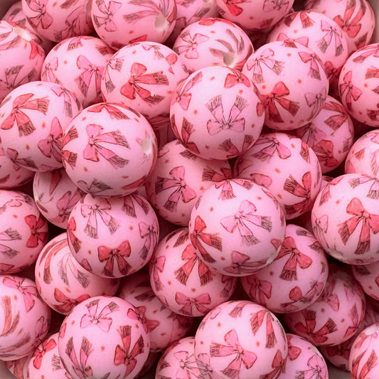 15mm Pink Bow Silicone Bead