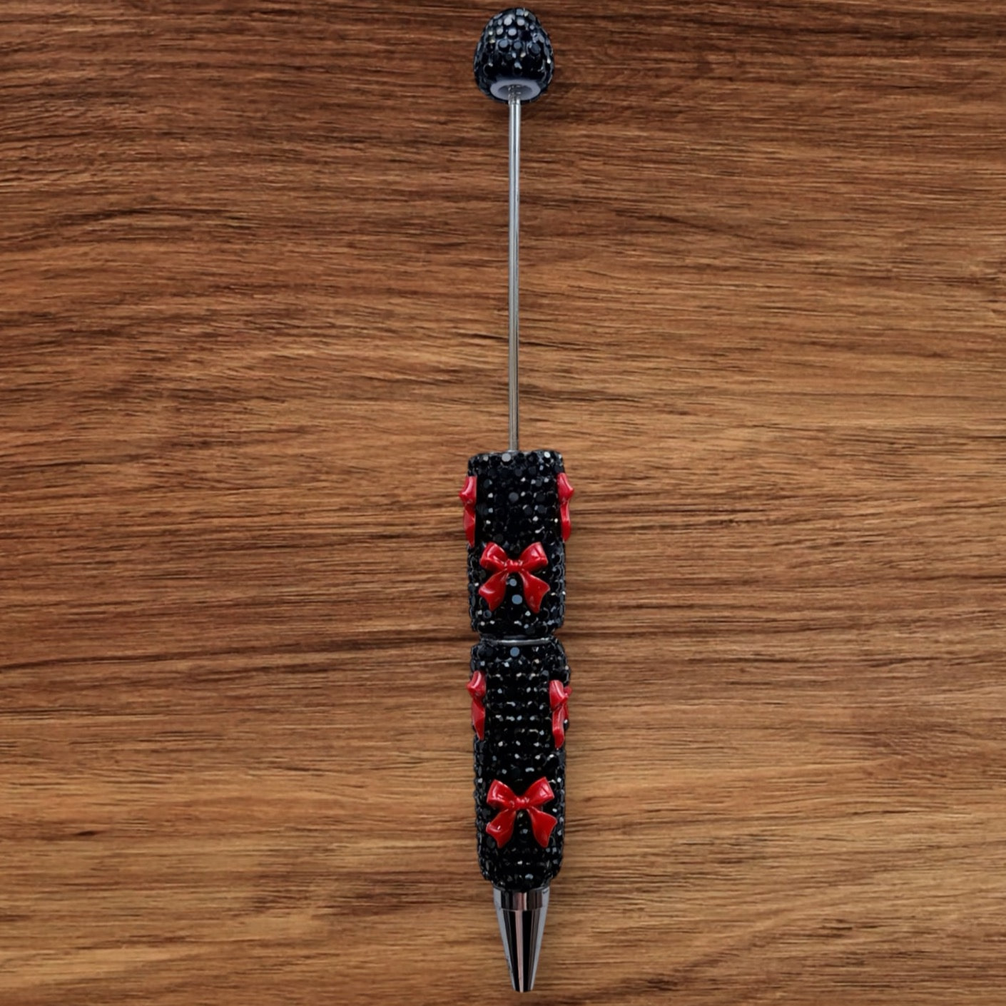 Black Rhinestone With Bows Beadable Pen