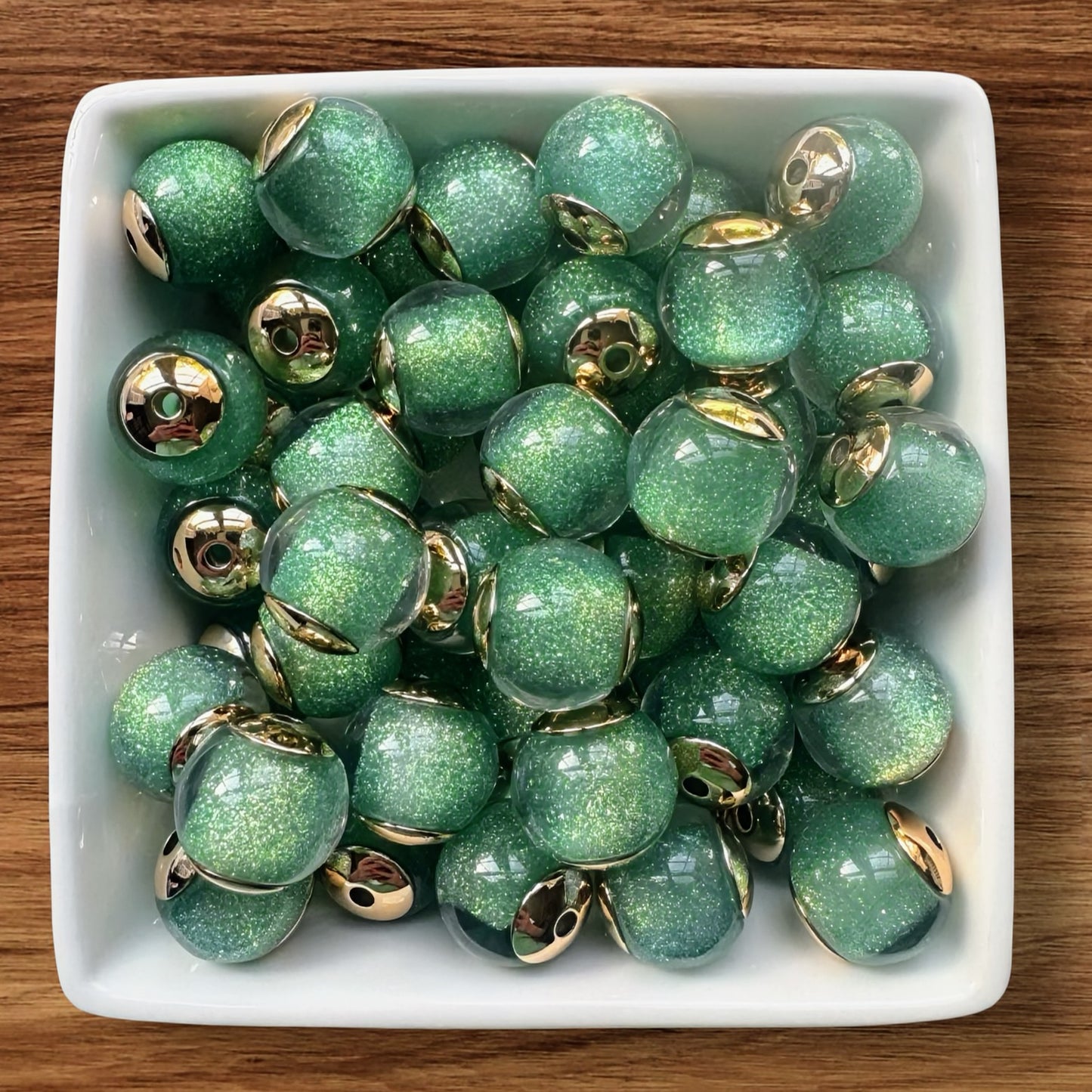 16mm Glitter Cat Eye Acrylic Bead With Gold Caps