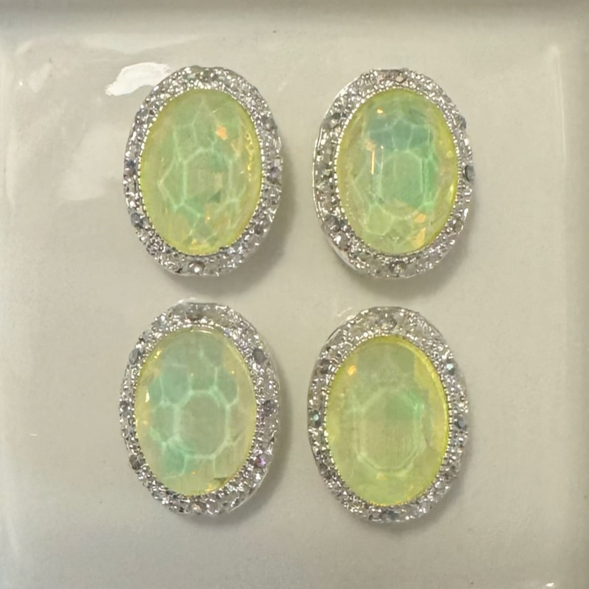 Oval Silver Yellow Opal Gemstone Bead
