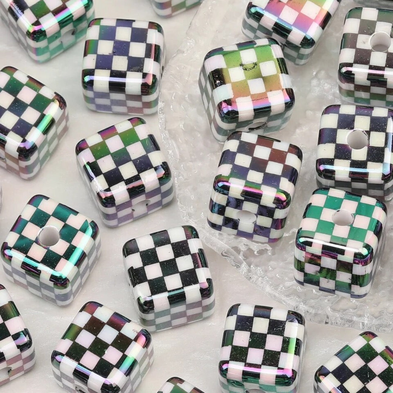 Checkered Acrylic Beads