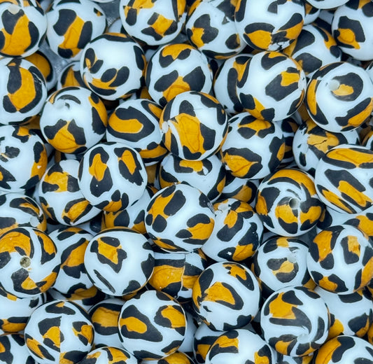 15mm Large Leopard Print Silicone Bead