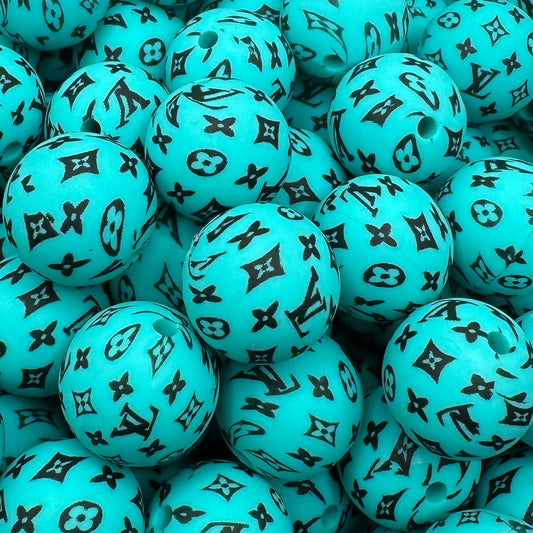 15mm Turquoise & Black Silicone Bead