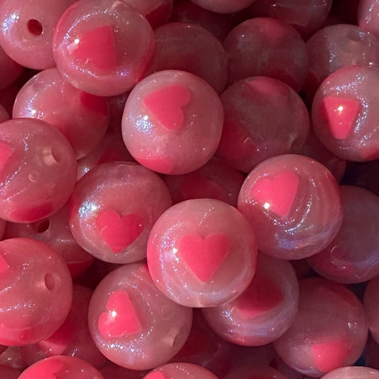 16mm Pink Hearts Iridescent Acrylic Beads