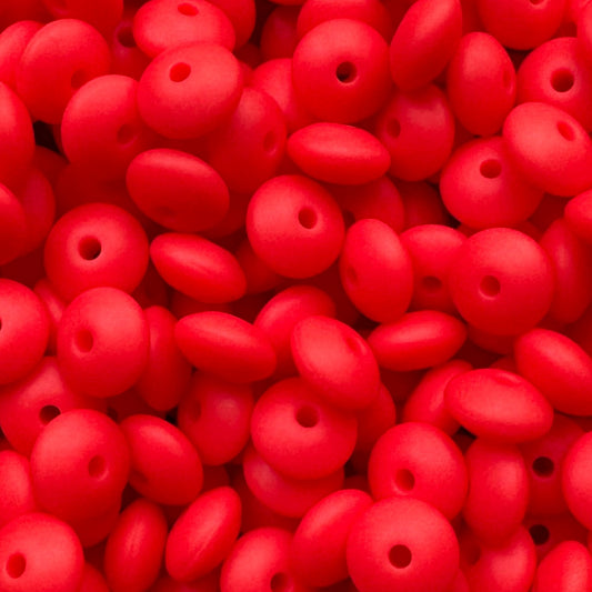12mm Kelly Red Silicone Lentil Bead