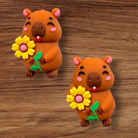 3-D Capybara With Flower Focal