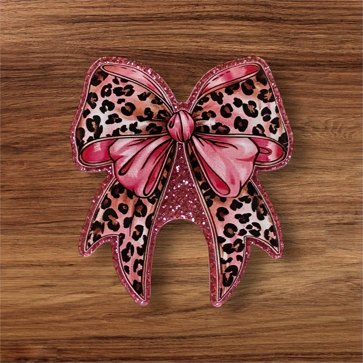 Pink Leopard Bow Acrylic Flatback