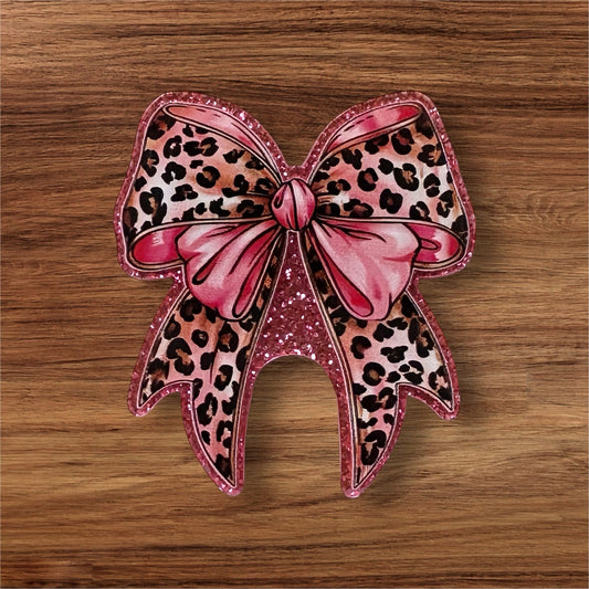 Pink Leopard Bow Acrylic Flatback