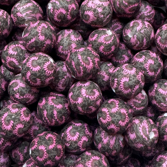 15mm Pink & Black Western Silicone Bead