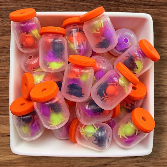 3-D Jar With Spiders Focal (Orange Lid)