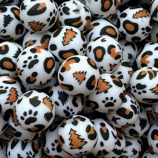 15mm Leopard Christmas Silicone Bead