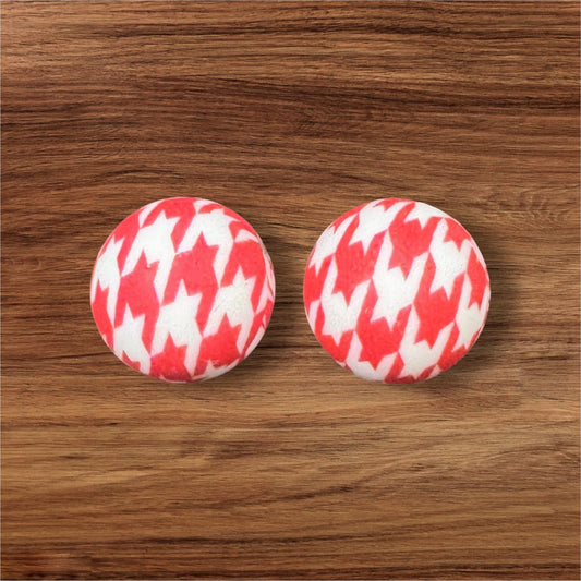 15mm Red Houndstooth Silicone Bead