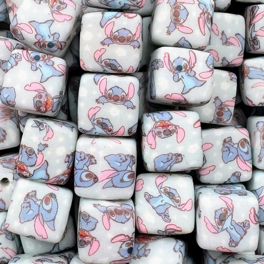 14mm Blue Alien Square Silicone Bead