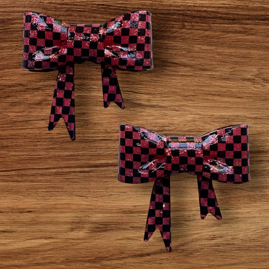 Shiny Red Checkered Bow Focal/Straw Topper