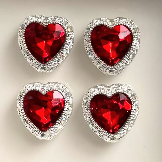 Silver Heart Red Gemstone Bead