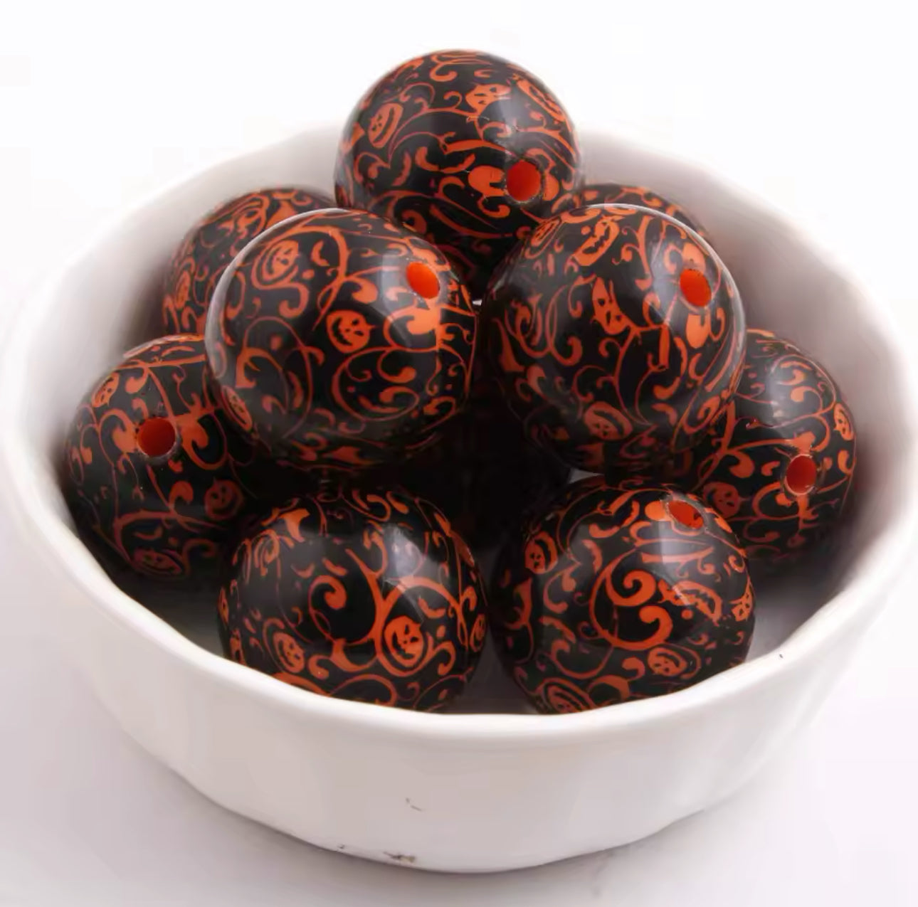 20mm Orange & Black Scroll Acrylic Bead