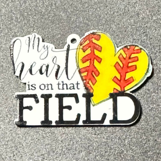 Softball Heart on the Field Acrylic Charm