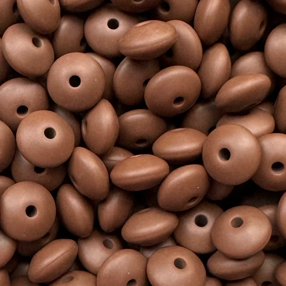 12mm Chocolate Brown Silicone Lentil Bead
