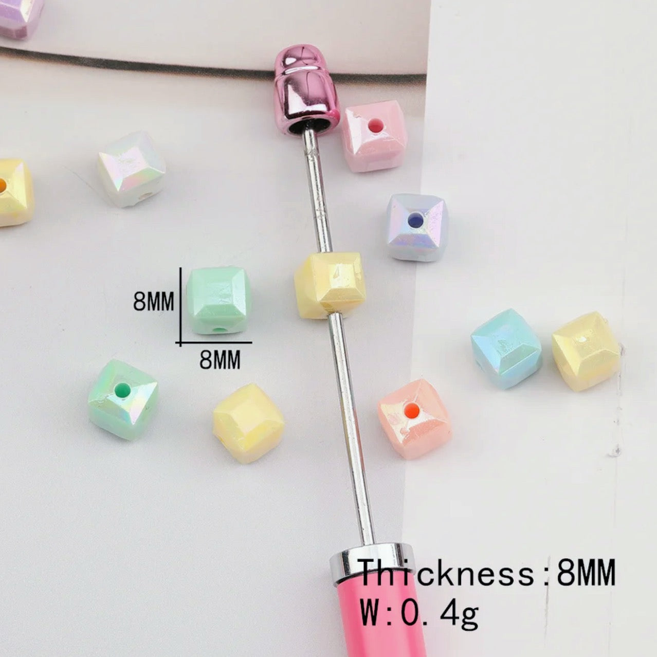 8mm Pastel Colored Cube Beads