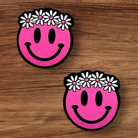 Hot Pink Floral Happy Face Focal