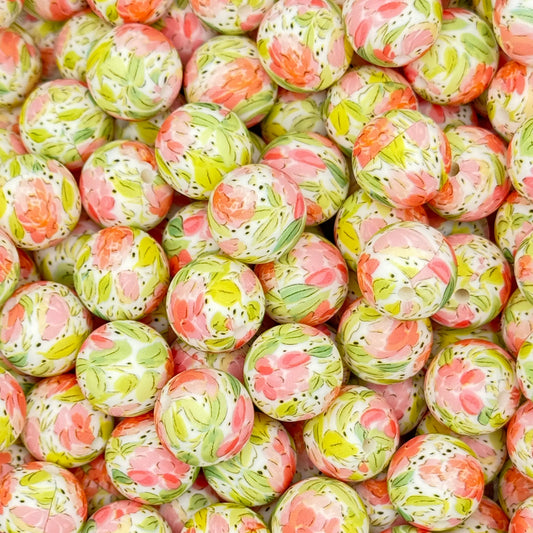 15mm Colorful Spring Blooms Silicone Bead