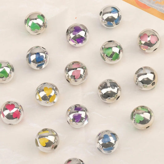 16mm Silver Heart Acrylic Beads