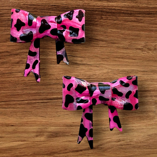Shiny Pink Ombré Cow Print Bow Focal/Straw Topper