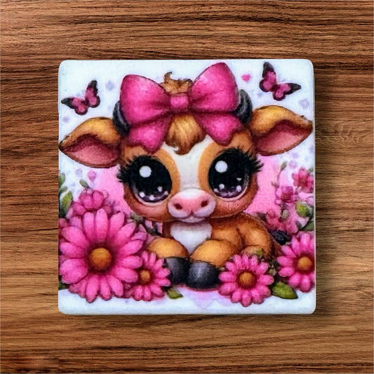 Baby Cow In Pink Flowers Focal