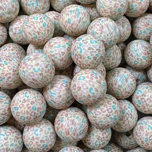 15mm Pastel Cheetah Silicone Bead