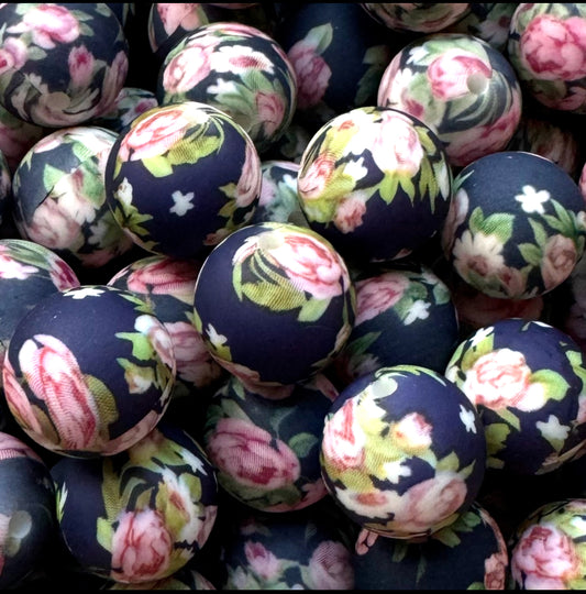 15mm Navy Rose Silicone Bead