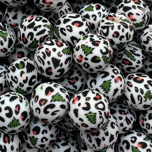 15mm Leopard Christmas Silicone Bead