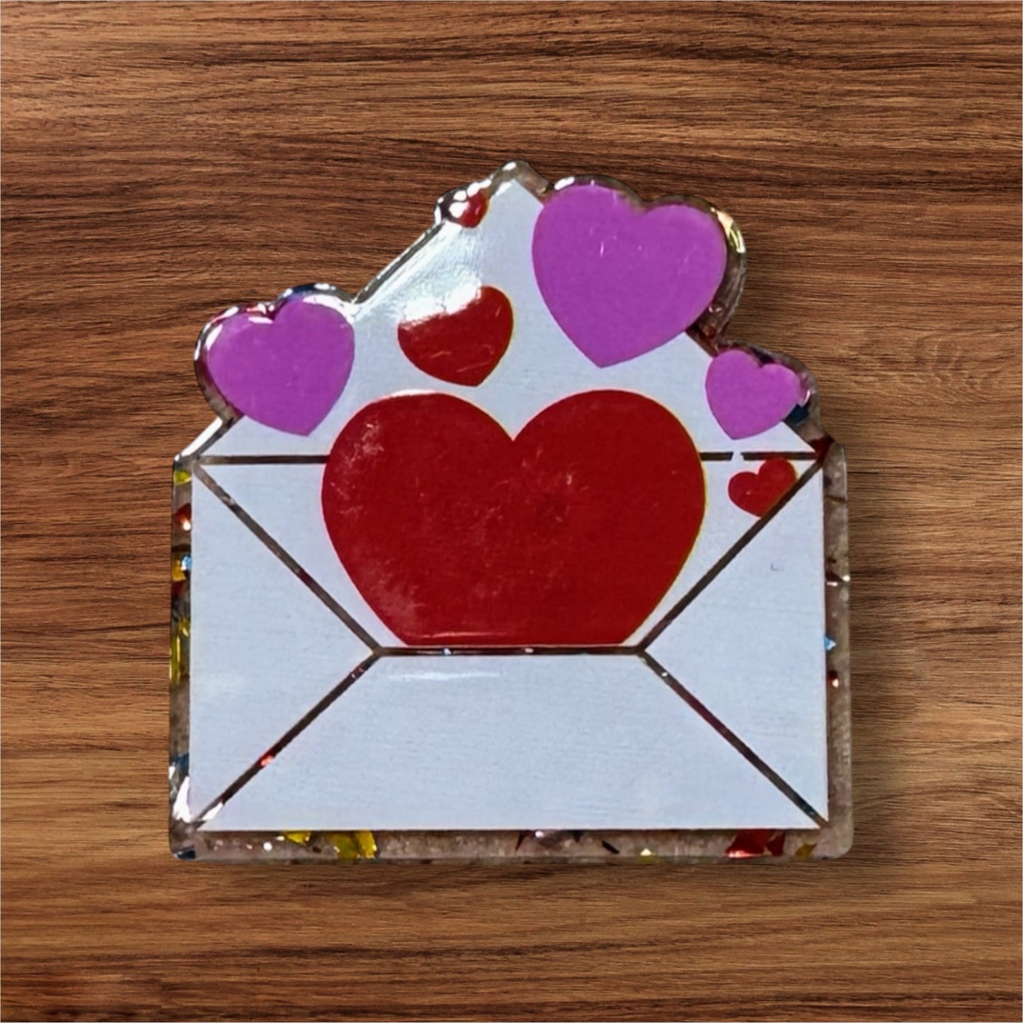 Envelope With Hearts Acrylic Flatback