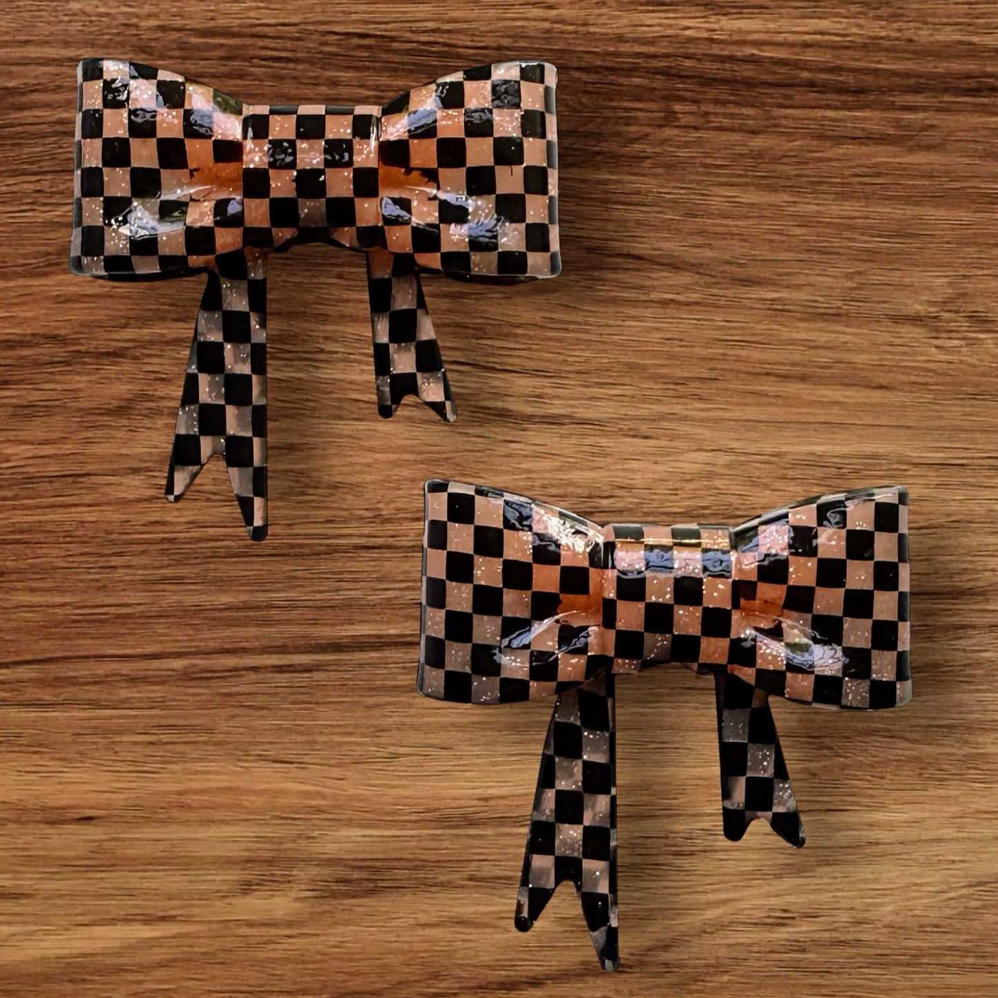 Shiny Orange Checkered Bow Focal/Straw Topper