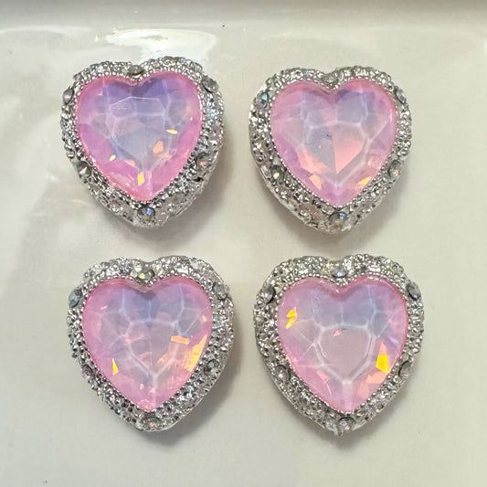 Heart Silver Pink Opal Gemstone Bead