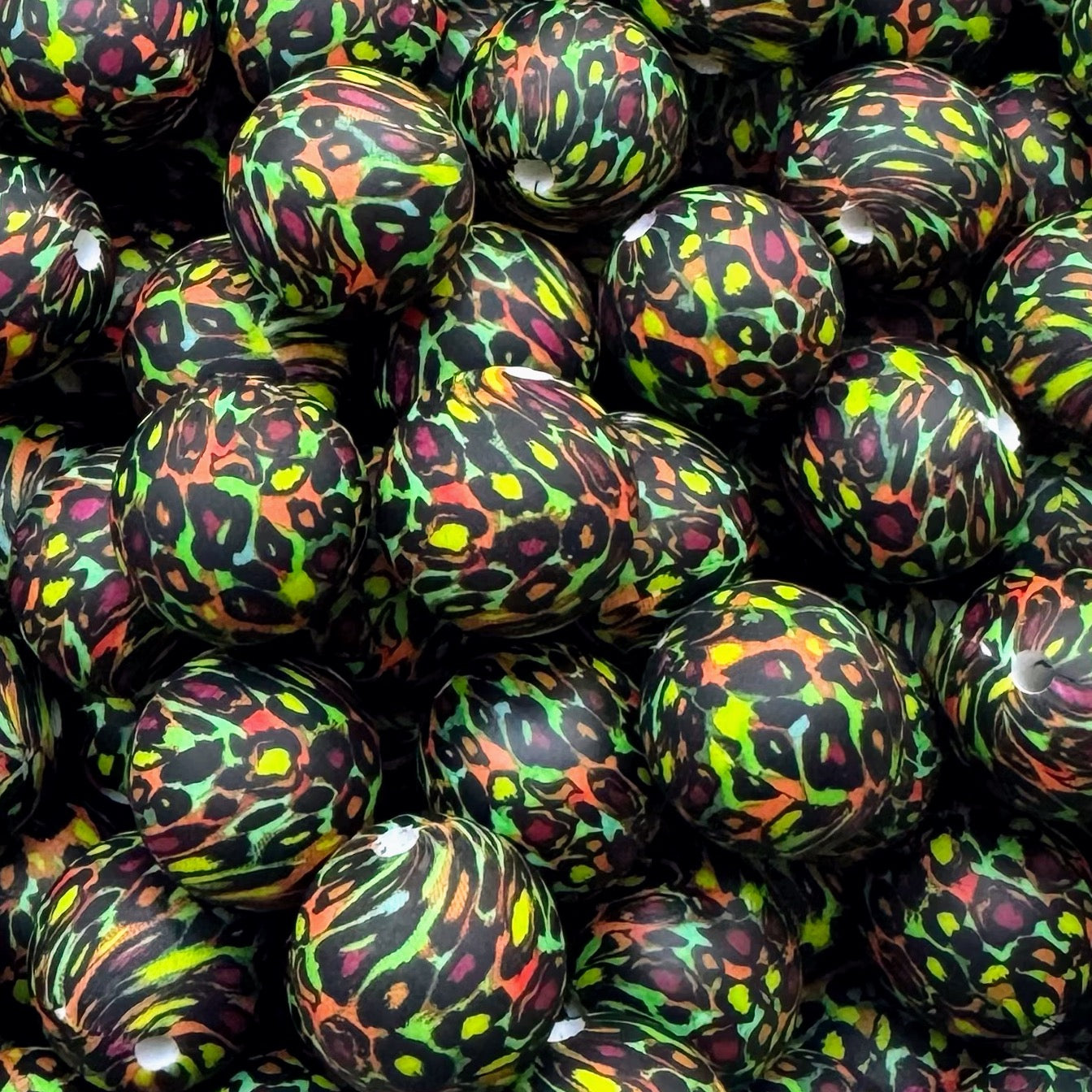 15mm Neon Leopard Print Silicone Bead