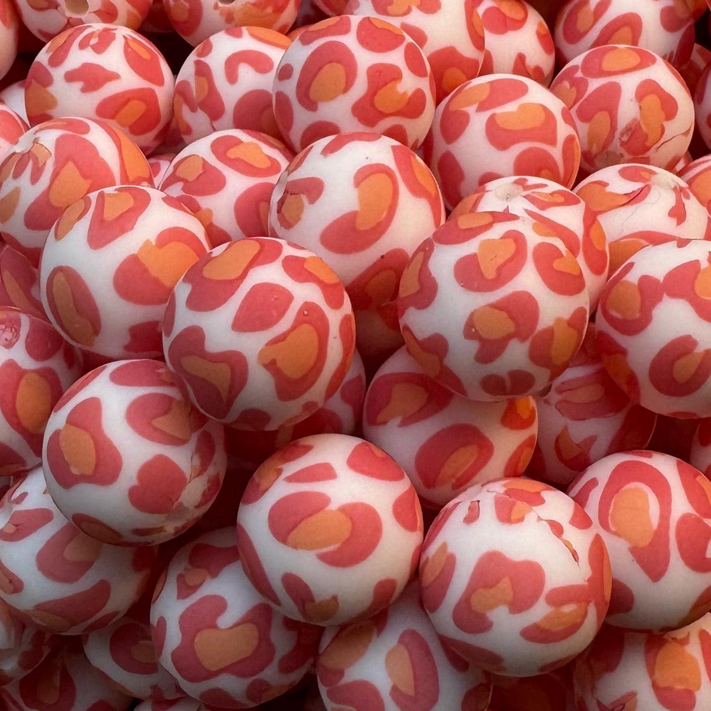 15mm Pink & Coral Leopard Silicone Bead